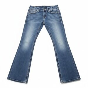 Vigoss The New York Boot Cut Jeans Womens 4x33 Blue Embellished Flap Pocket Y2K